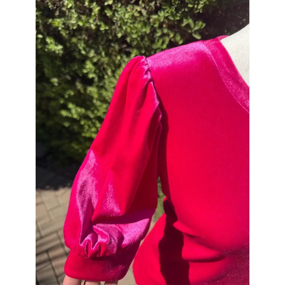 Boden Pink Velvet Puff Short Sleeve Crew Neck Top US 8 UK 12